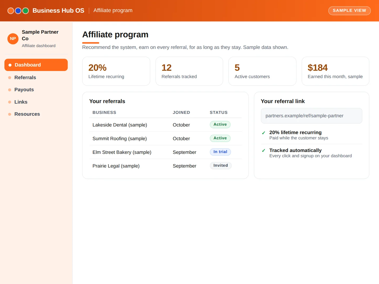 Affiliate program illustration from the Business Hub OS showcase
