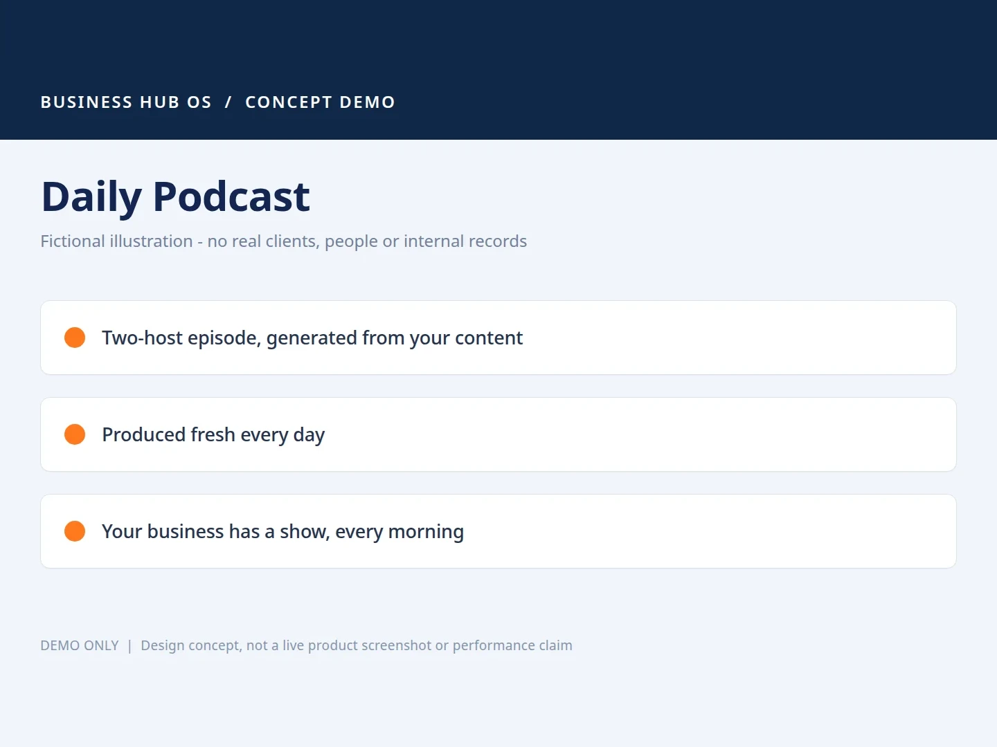 Daily podcast production illustration from the Business Hub OS showcase