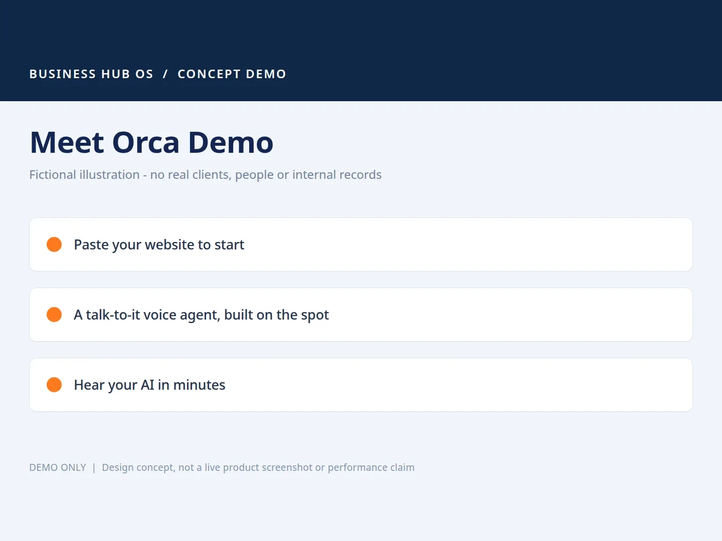 Instant agent demo (Meet Orca) illustration from the Business Hub OS showcase