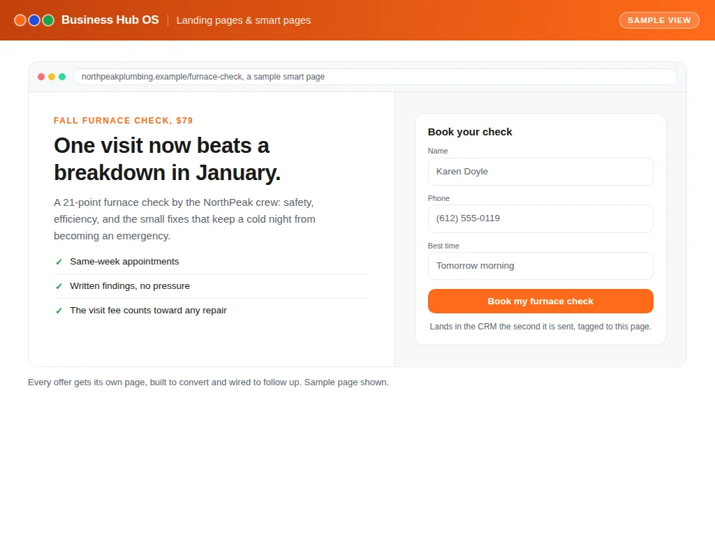 Landing pages & smart pages illustration from the Business Hub OS showcase