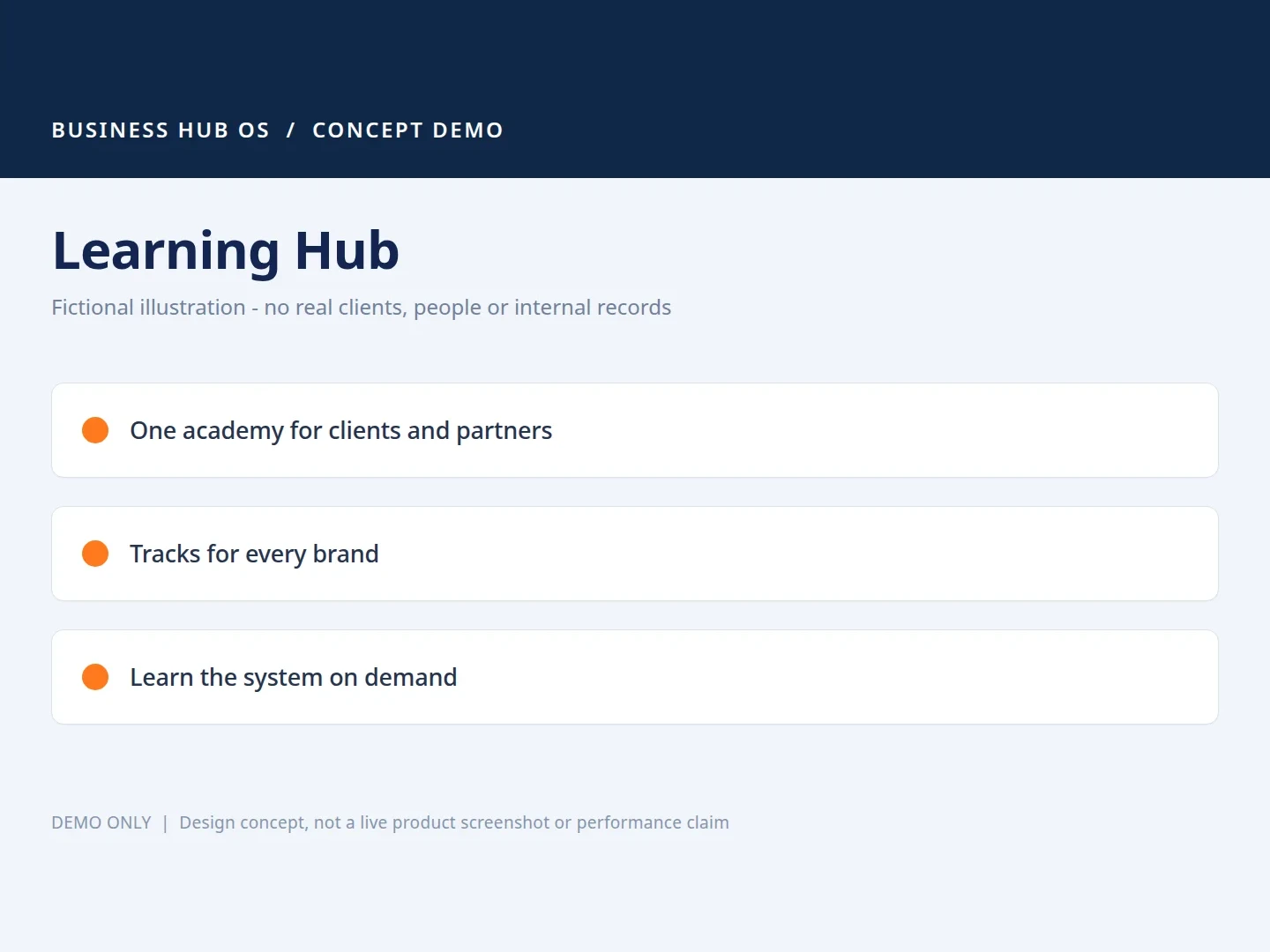 Learning hub access & tracks illustration from the Business Hub OS showcase