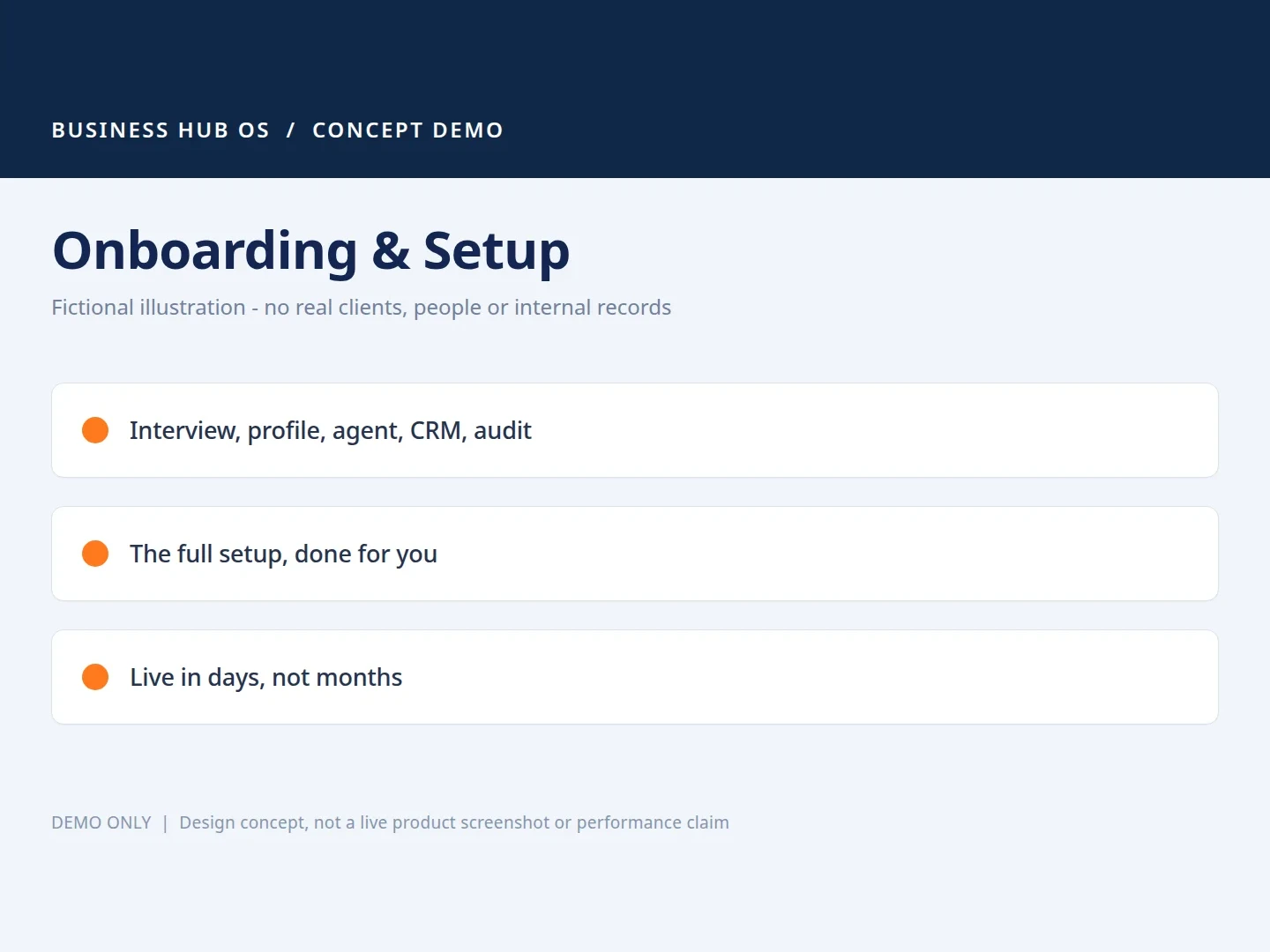 Onboarding & setup illustration from the Business Hub OS showcase