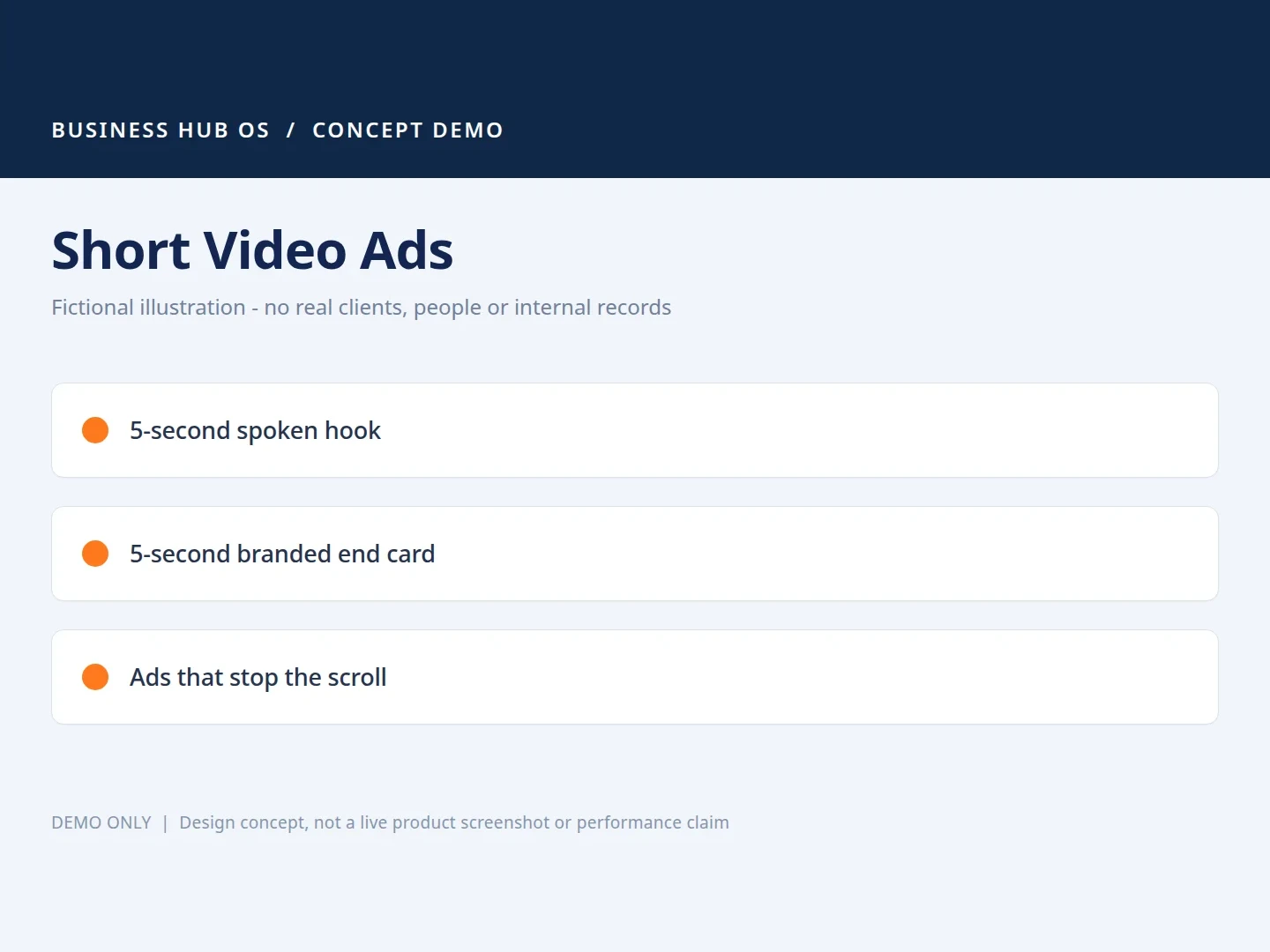Short video ads (WTF format) illustration from the Business Hub OS showcase